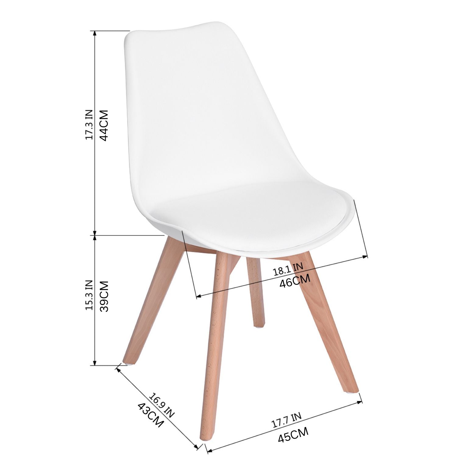 Chaises de salle à manger FurnitureR, chaises d'appoint rembourrées en similicuir, dossier mi-haut, pour salle à manger, cuisine et salon, pieds en bois massif, lot de 4