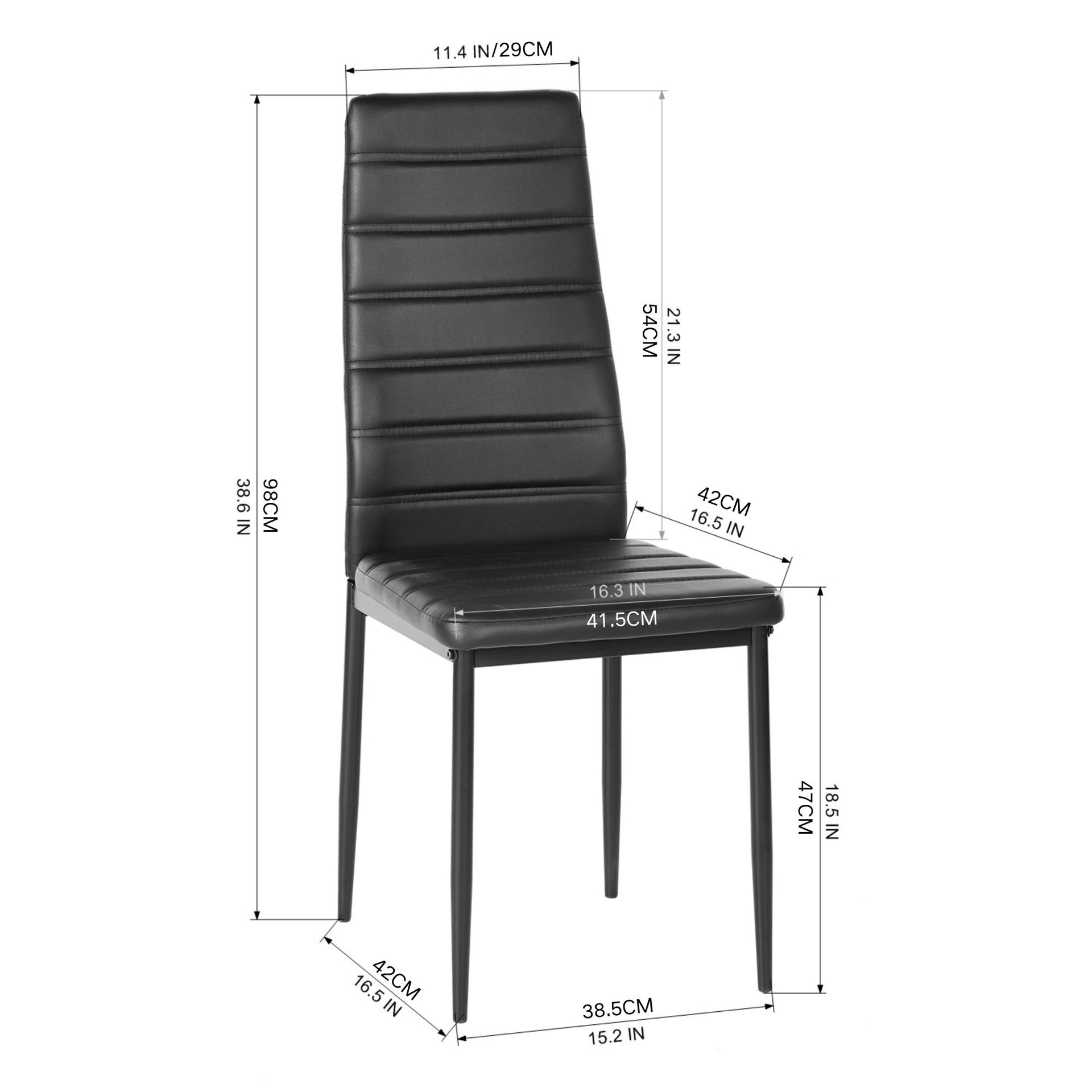 Ensemble de 4 chaises de salle à manger FurnitureR en similicuir, sans accoudoirs, dossier haut et structure en métal, ergonomiques pour la cuisine, la salle à manger et le bureau, noires.