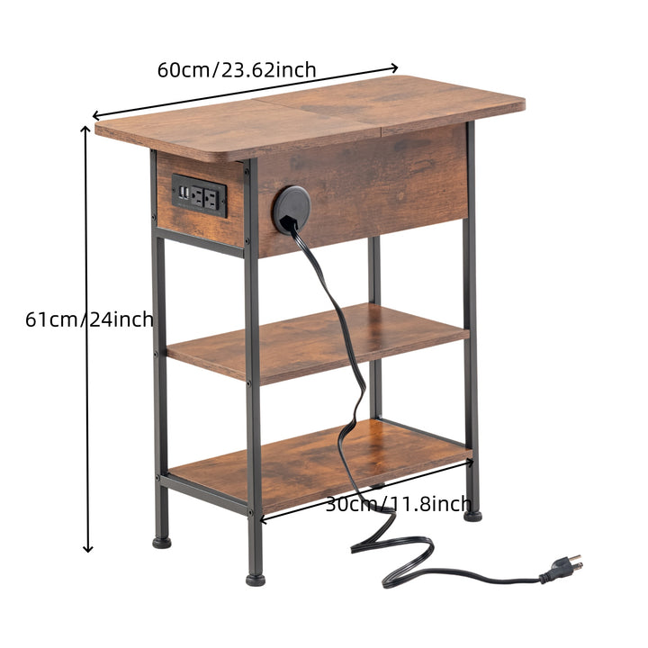 Table de chevet FurnitureR avec station de charge, ports USB et prises électriques, table d'appoint à 3 niveaux avec étagères de rangement et placard pour salon, chambre 