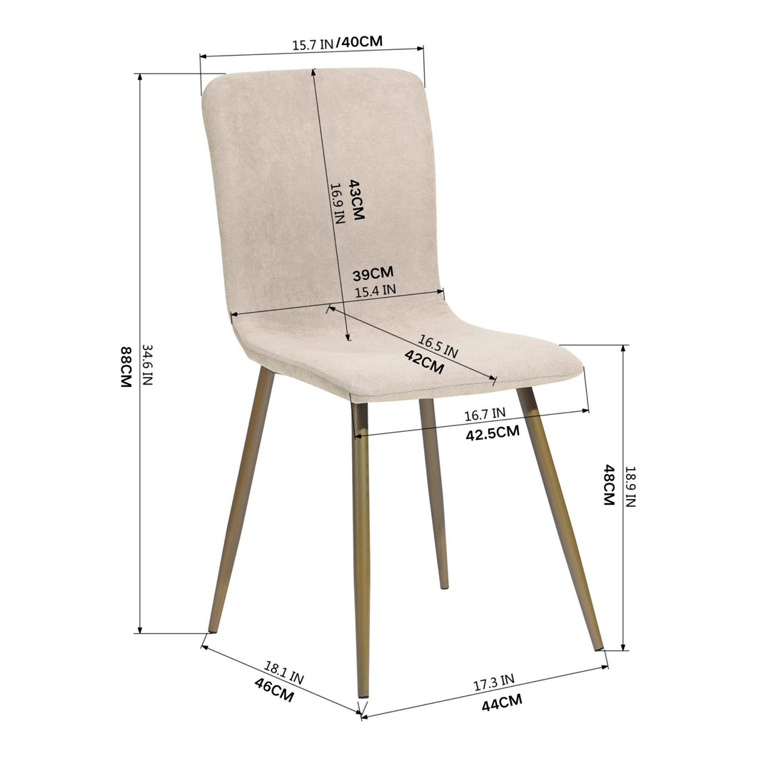 FurnitureR Esszimmerstühle, 4er-Set, bequeme Sitzgelegenheiten mit Stoffrückenlehne und stabilen goldenen Beinen für Küche, Wohnzimmer und Wartezimmer, Beige