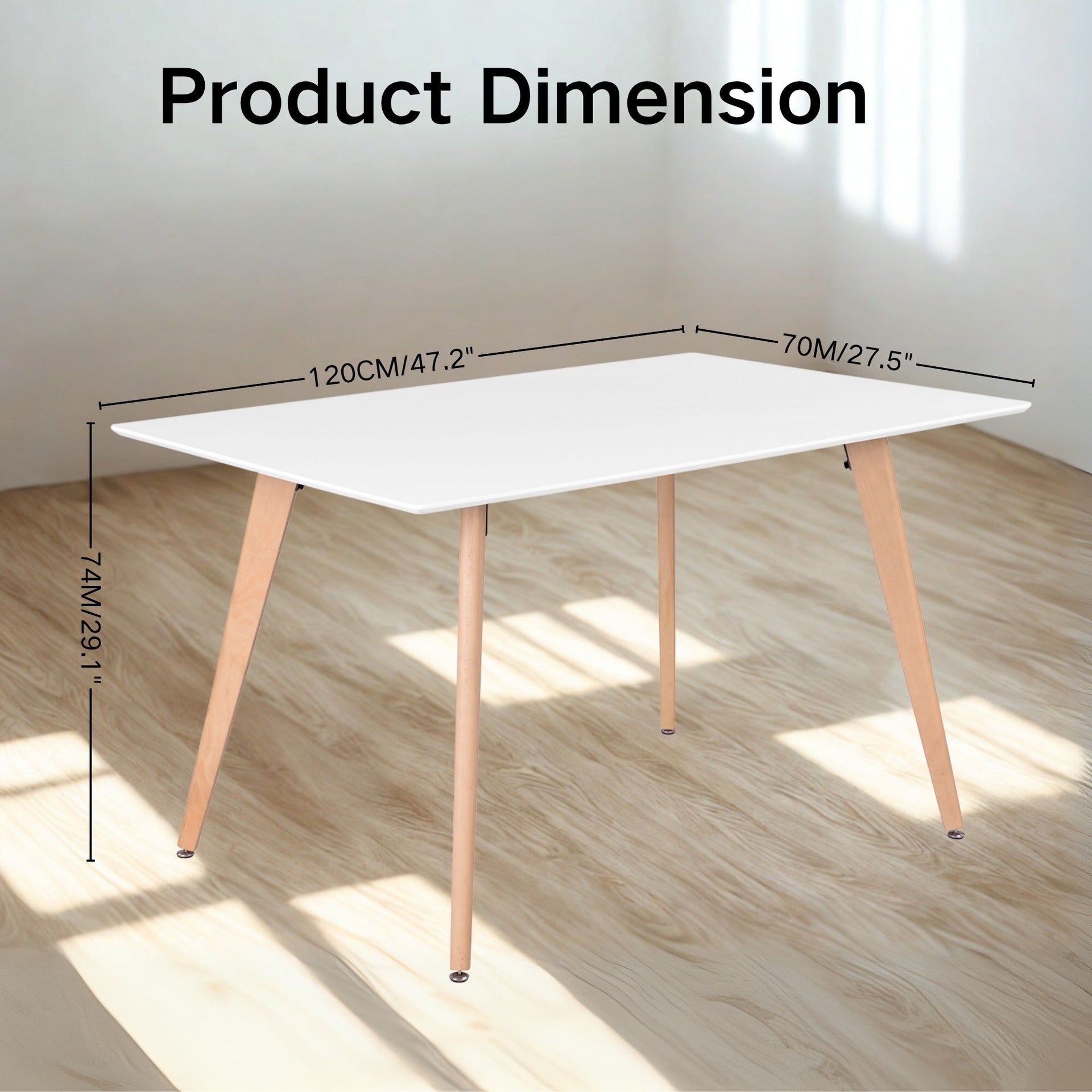 Table de salle à manger rectangulaire FurnitureR 47,2 pouces, table de loisirs élégante et fonctionnelle avec pieds en bois pour la maison, la cuisine, les cafés et les petits espaces.
