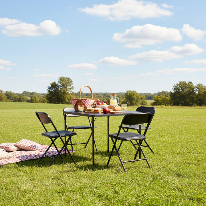 FurnitureR Folding Table and 4 Chairs Set, PP Tabletop with Metal Frame, Portable Foldable Dining Table Chair Set for Indoor Outdoor Party Camping