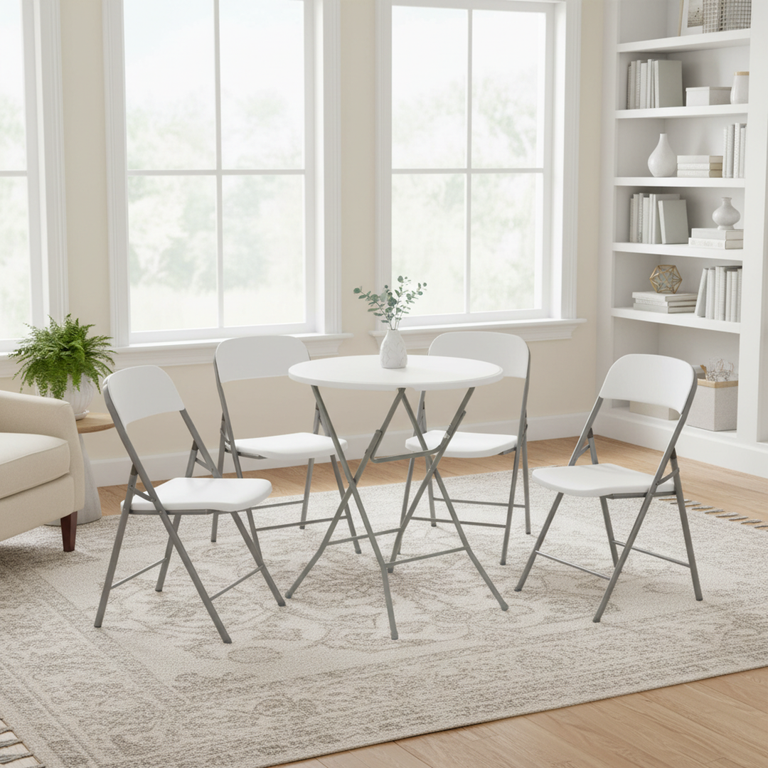 FurnitureR 31.5-Inch Round Folding Table, Portable Foldable Table, Heavy-Duty Metal Frame for Indoor Outdoor Use, Picnic, Party, Camping, Small Spaces