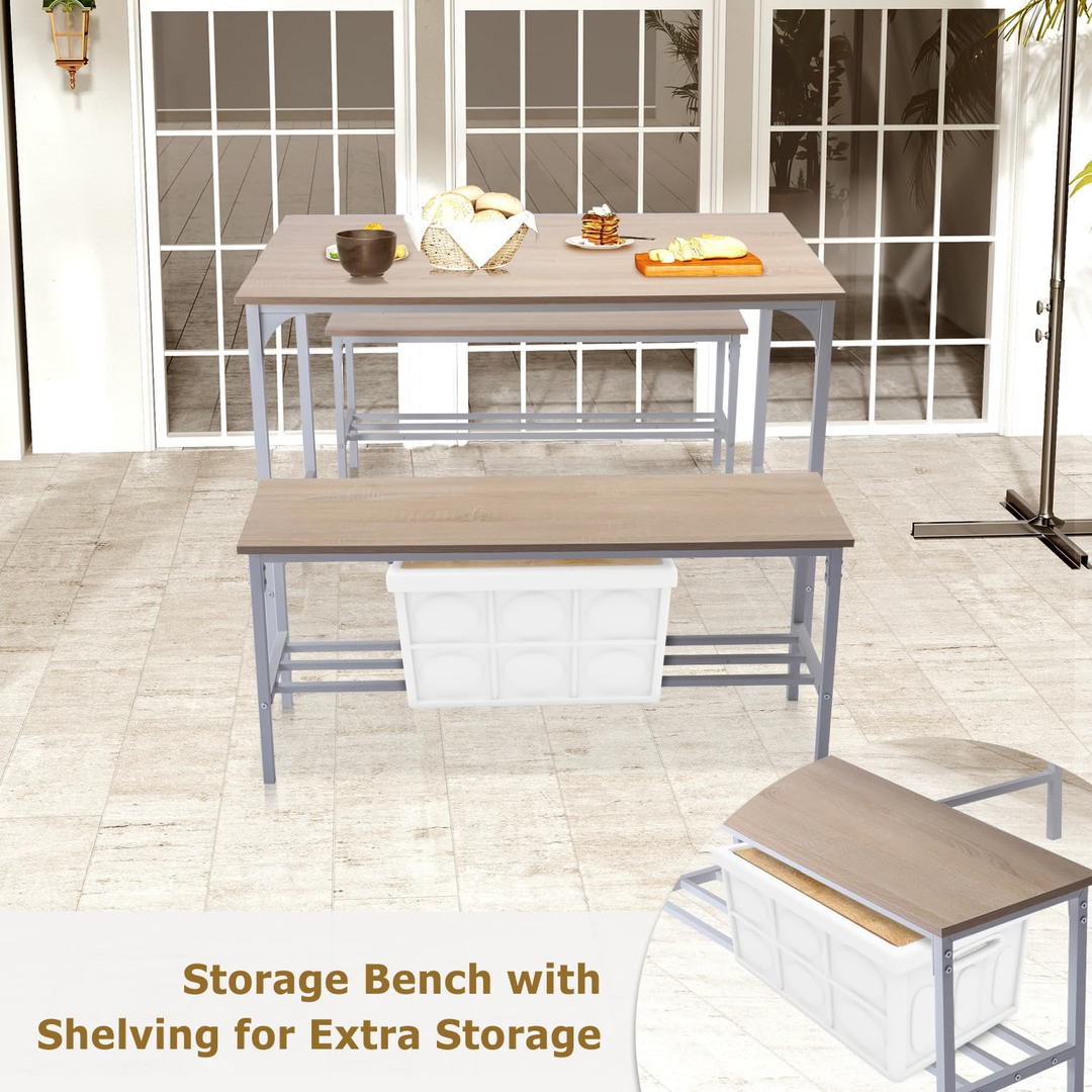 FurnitureR Essgruppe, 3-teilig mit Ablagefächern, Metallgestell und MDF-Platte, Essbereich für Küche, Esszimmer, Restaurant, Eiche