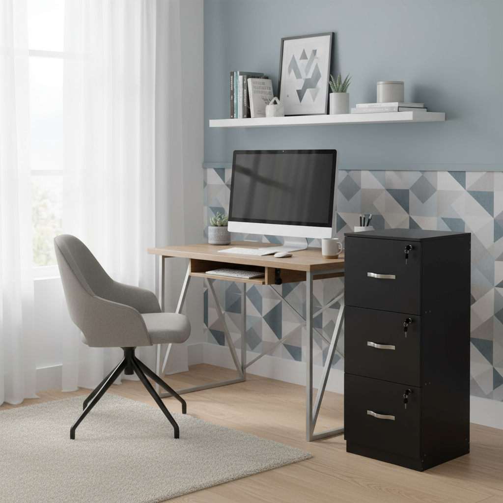 FurnitureR 3 Drawer File Cabinet with Lock, Vertical Office Filing Cabinet for Letter/Legal Size, Storage Organizer, Black