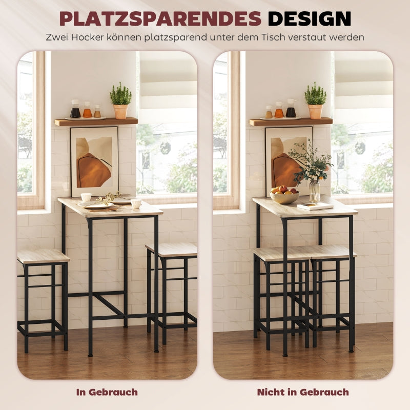 FurnitureR Table bar 3 pièces, Design moderne, Matériau en acier, Ensemble mobilier de cuisine, Gain de place