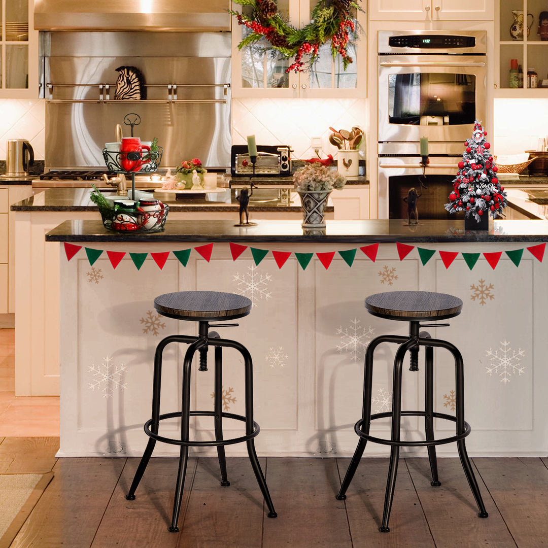 Ensemble de 2 tabourets de bar rustiques FurnitureR, pivotants et réglables sans dossier, style industriel, pour comptoir de cuisine ou salle à manger, couleur noyer.