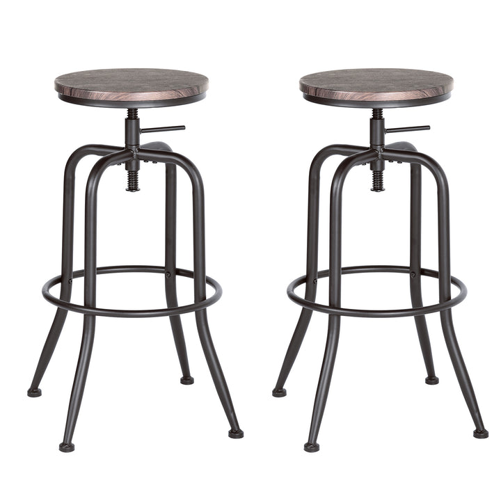 Ensemble de 2 tabourets de bar rustiques FurnitureR, pivotants et réglables sans dossier, style industriel, pour comptoir de cuisine ou salle à manger, couleur noyer.