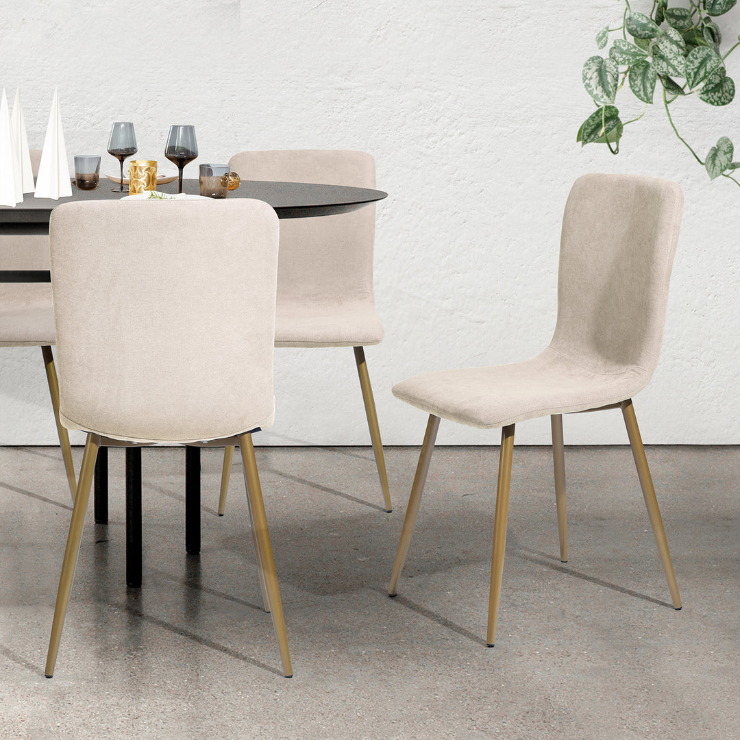 FurnitureR Esszimmerstühle, 4er-Set, bequeme Sitzgelegenheiten mit Stoffrückenlehne und stabilen goldenen Beinen für Küche, Wohnzimmer und Wartezimmer, Beige