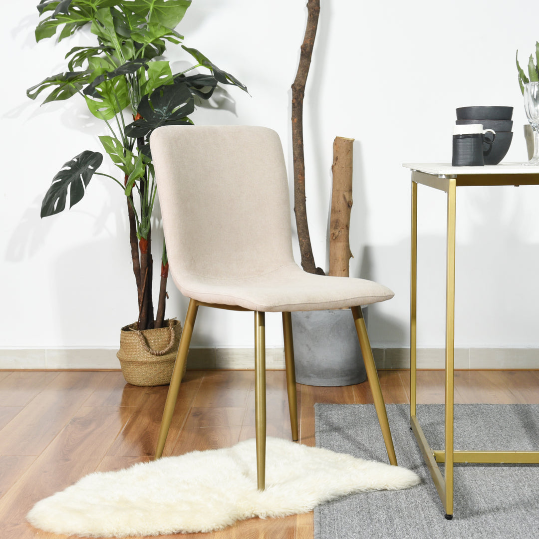 FurnitureR Esszimmerstühle, 4er-Set, bequeme Sitzgelegenheiten mit Stoffrückenlehne und stabilen goldenen Beinen für Küche, Wohnzimmer und Wartezimmer, Beige