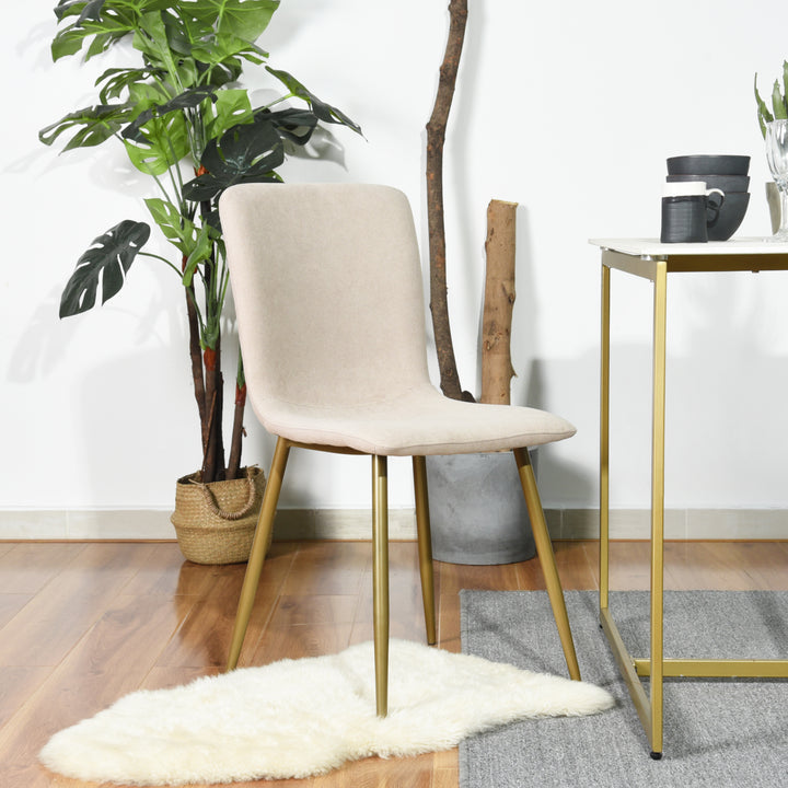 FurnitureR Esszimmerstühle, 4er-Set, bequeme Sitzgelegenheiten mit Stoffrückenlehne und stabilen goldenen Beinen für Küche, Wohnzimmer und Wartezimmer, Beige