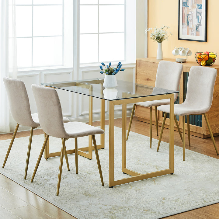 FurnitureR Esszimmerstühle, 4er-Set, bequeme Sitzgelegenheiten mit Stoffrückenlehne und stabilen goldenen Beinen für Küche, Wohnzimmer und Wartezimmer, Beige