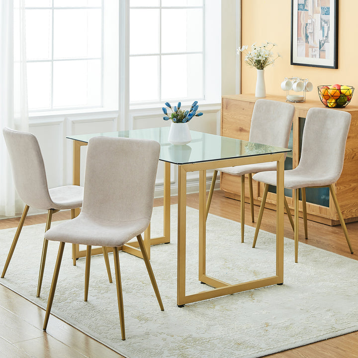 FurnitureR Esszimmerstühle, 4er-Set, bequeme Sitzgelegenheiten mit Stoffrückenlehne und stabilen goldenen Beinen für Küche, Wohnzimmer und Wartezimmer, Beige