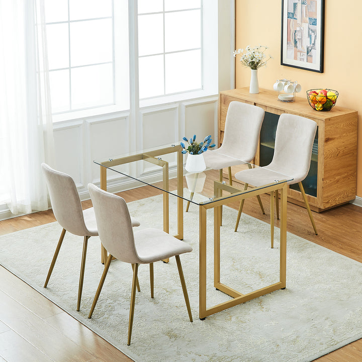 FurnitureR Esszimmerstühle, 4er-Set, bequeme Sitzgelegenheiten mit Stoffrückenlehne und stabilen goldenen Beinen für Küche, Wohnzimmer und Wartezimmer, Beige