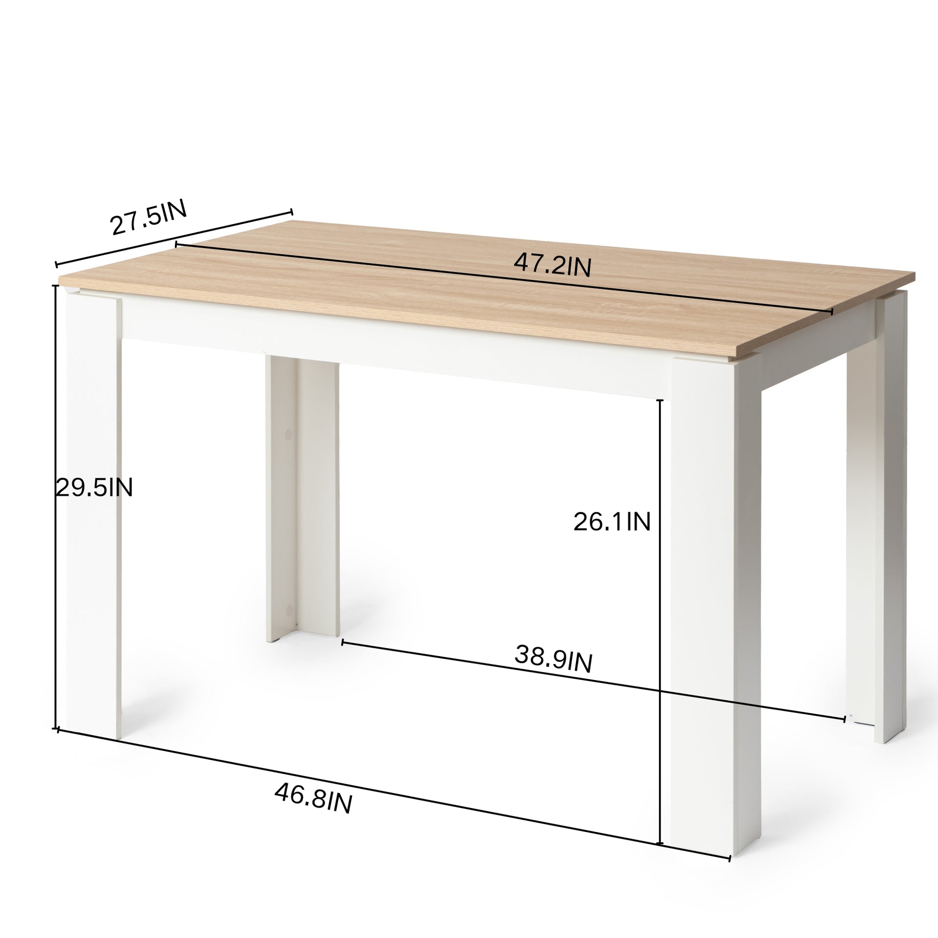 Table de salle à manger rectangulaire FurnitureR pour 2 à 4 personnes, avec structure en bois, idéale pour les petits espaces, appartements et bureaux à domicile. Finition chêne.