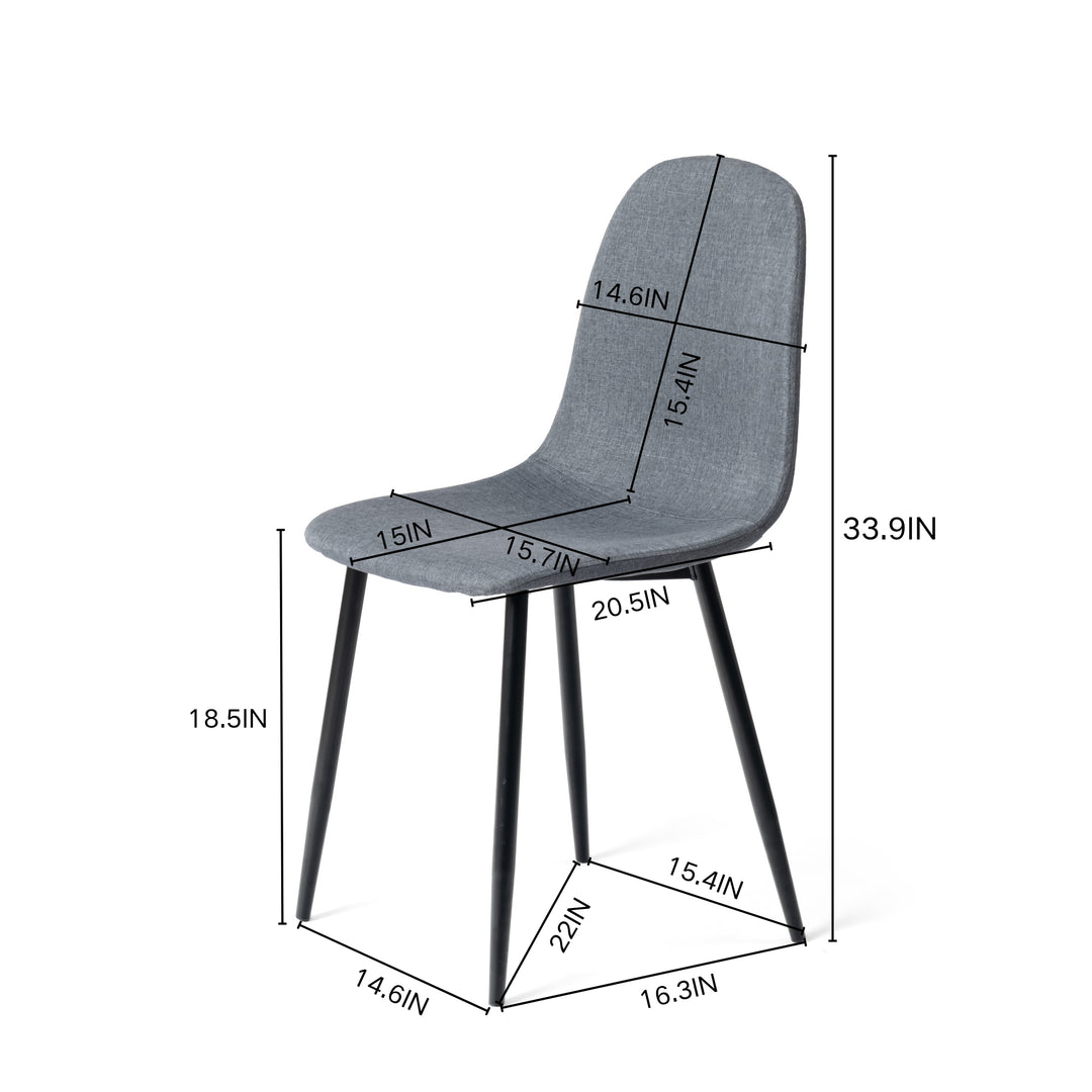 FurnitureR Dining Chairs Set of 4, Fabric Comfy Seat Armless Side Chairs with Metal Legs Mid Century for Home Kitchen Reception Room, Slubbed Grey