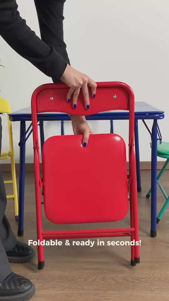 FurnitureR 5-teiliges Klapptisch- und Stuhlset, quadratischer Tisch und Stühle für Kindertagesstätten und Klassenzimmer, kleines Aktivitätstisch- und Stuhlset für Kinder